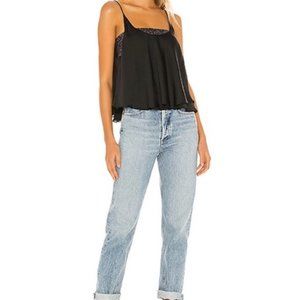 Free People Turn It On Black Cami Top Size L NWT